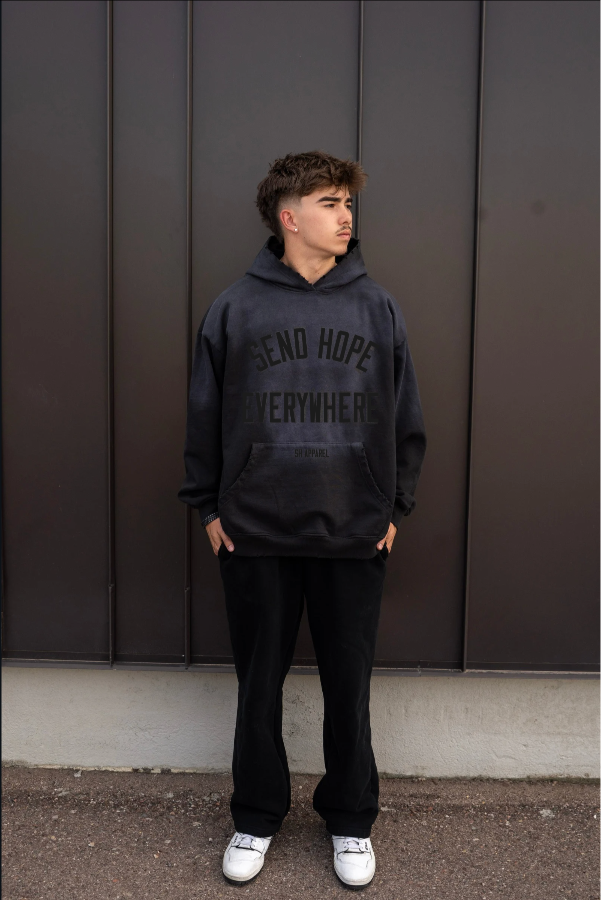 SEND HOPE EVERYWHERE washed black hoodie