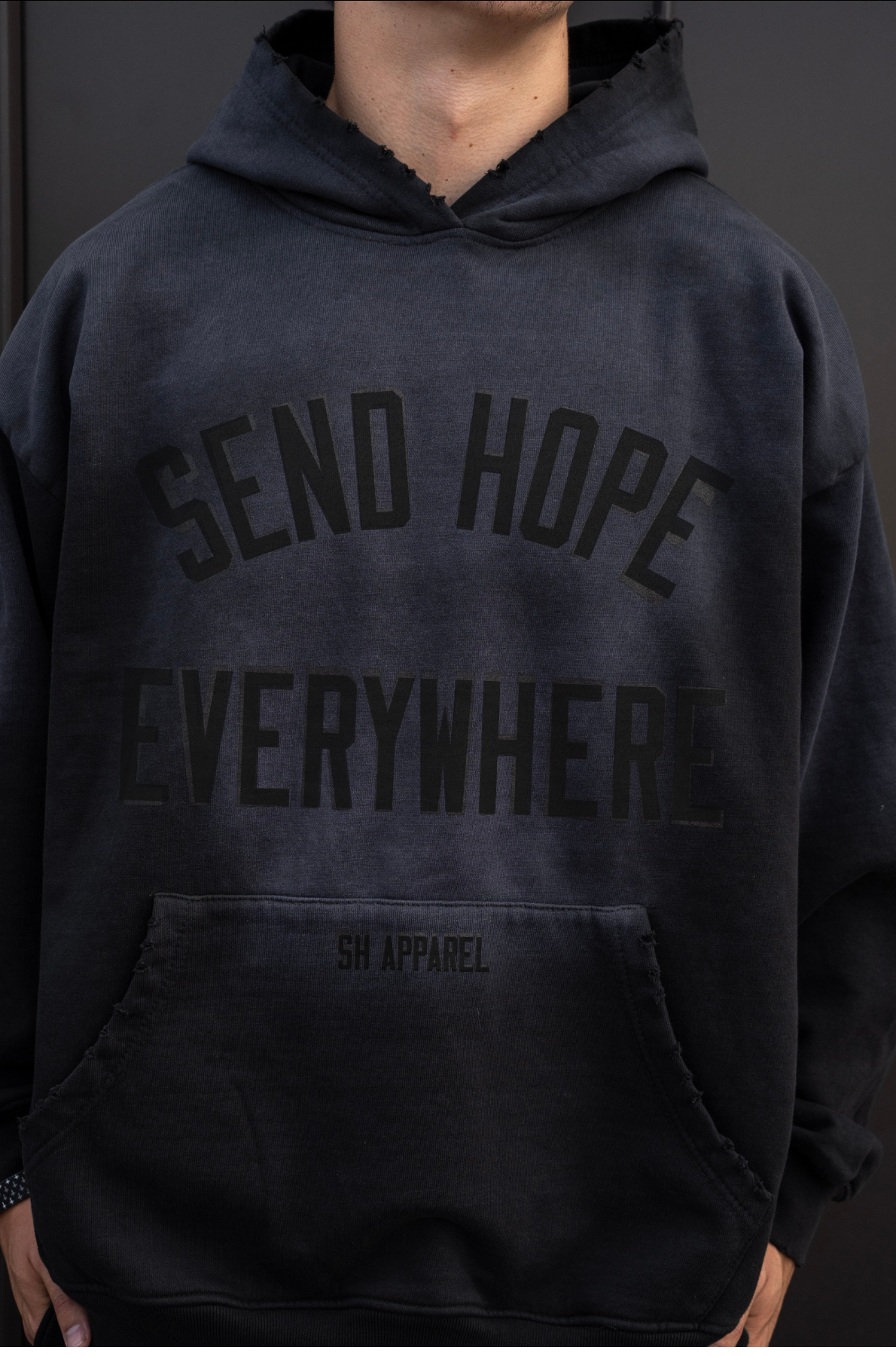 SEND HOPE EVERYWHERE washed black hoodie