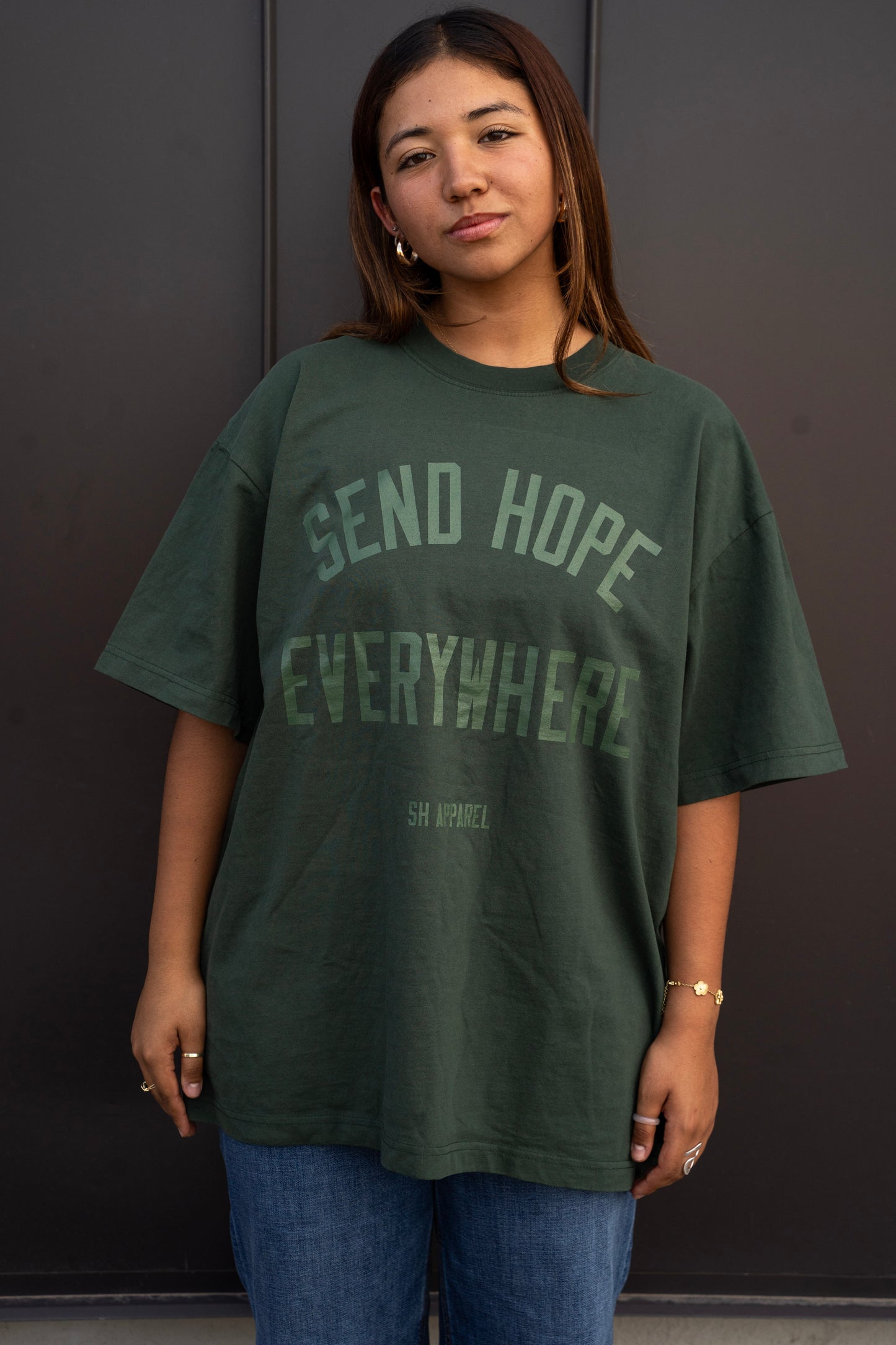 SEND HOPE EVERYWHERE forrest green tee